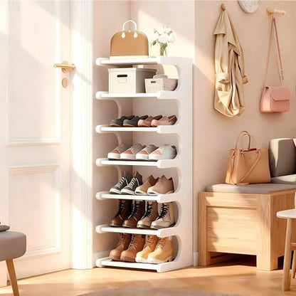 7-Tier Vertical Shoe Rack, Bamboo Free Standing Shoe Rack Shelf, Shoe Storage Stand, Entryway Shoe Tower, Vertical Shoe Organizer for Narrow Closet, Entryway, Hallway - color: White