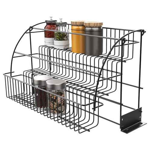 Spice Rack Organizer, 3 Tier Retractable Pull Down Cabinet Mount, Space Saving Design, Rust Resistant Heavy Duty with Railing Stopper & Mounting Screws for Kitchen Cabinet Pantry Cupboard