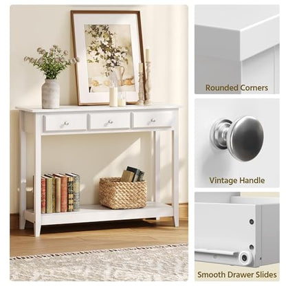 Yaheetech Console Table with 3 Drawers, 42" Entryway Table with Storage Shelves, Narrow Long Sofa Couch Tables for Living Room, Hallway, Foyer, Hall, White - color: White