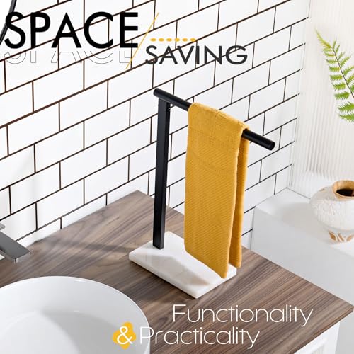 KOKOSIRI Hand Towel Rack Stand Towel Holder with Steady Marble Base for Bathroom Vanity Countertop, Matte Black Stainless Steel 15.7'' Height THS0006-BK - color: Matte Black, size: 1-Bar