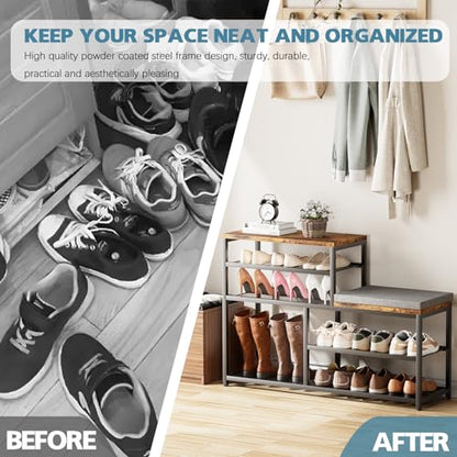 Shoe Rack,Freestanding Hidden Shoe Storage Organizer for Entryway, Shoe Bench Shelves for High Boot with Seat Cushion,Wood Shoe Rack Cabinet for Front Door Entrance Closet, Hallway, 5 Tier,Brown - size: 5 Tier with Seat