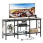 Furologee TV Stand with Power Outlets, Entertainment Center with Open Storage Shelves for TVs up to 55 Inch, Media Console Table with Soundbar Shelf for Living Room, Bedroom, Black Oak