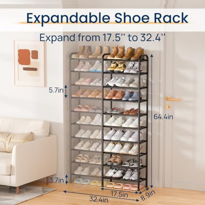 ENJOYBASICS Expandable Shoe Rack, 32.4'' Wide - 10 Tier Adjustable Shoe Organizer Shelf for Closet, 40 Pairs Black Metal Free Standing Shoe Rack Storage for Garage, Entryway - size: 10 Tier (20-40 Pairs)