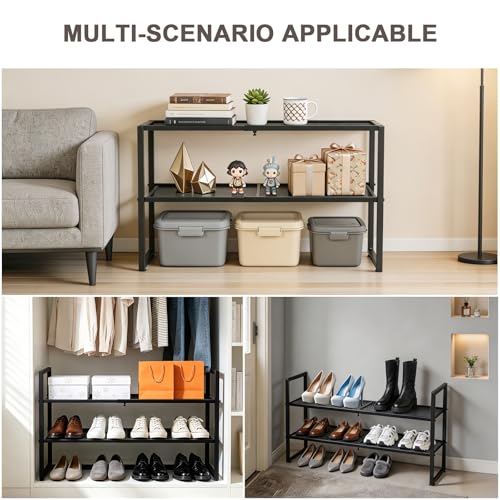 Expandable Shoe Rack, 2 Tier Adjustable Metal Shoe Shelf for Closet, Sturdy Free Standing Shoe Storage for Door Entrance, Bedroom, Small Spaces, Black - size: 2-Tier