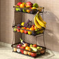 Sevenblue 3-Tier Fruit Basket with Banana Hangers, Detachable Metal Bowl | Wooden handle, protective mats included. Versatile holder for bread, snacks, and veggies. Large 3 tier metal design. - color: Brown, size: 3 Tier