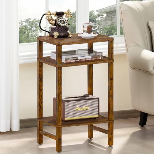 YUFAM Side Table End Table Tall Night Stand 3-Tier 2 Pack for Living Room Bedroom Bathroom Office Furniture Brown - color: Brown, size: 3 Tier