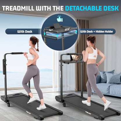 FUNMILY Upgrade Walking Pad Folding Treadmill with 12%/15% Incline & Handle Bar, 3.5HP Foldable Under Desk Compact Treadmills for Home/Office/Gym, 400+lb Capacity, Shock Absorption - color: Jet Black