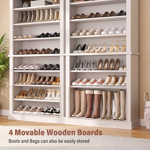 knoworld 71'' Tall Freestanding Shoe Cabinet with Open Storage, 9-Tier Thickened Wood Shoe Rack with Adjustable Shelves for Entryway, Hallway & Small Spaces, Modern White Storage Organizer (White)