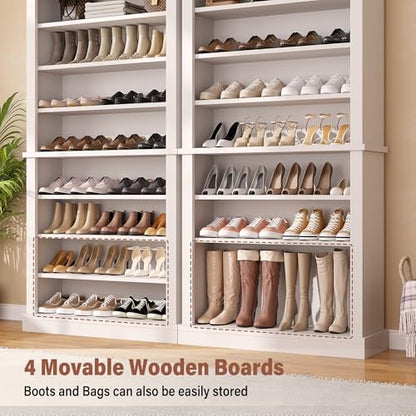 knoworld 71'' Tall Freestanding Shoe Cabinet with Open Storage, 9-Tier Thickened Wood Shoe Rack with Adjustable Shelves for Entryway, Hallway & Small Spaces, Modern White Storage Organizer (White)