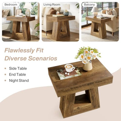 Tribesigns 24" Modern Side Table, 2-Tier Narrow Wooden End Table with Trapezoid Base, Farmhouse Small Nightstand for Living Room, Bedroom (1, Brown) - color: Brown