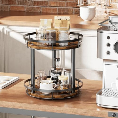 LAMU 12'' Wood Lazy Susan Spice Rack Organizer, 2 Tier Spice Organization for Cabinet, Countertop, Kitchen, Table Top, Pantry, Condiment and Seasoning Rack Organizer - size: 2 Tier 12 in