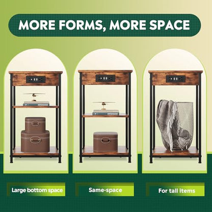 WLIVE End Table with Charging Station, Small Night Stand Rustic Brown | Side Tables with Storage Adjustable Shelf for Small Spaces; Bedside Tables for Living Room, Bedroom - color: Rustic Brown