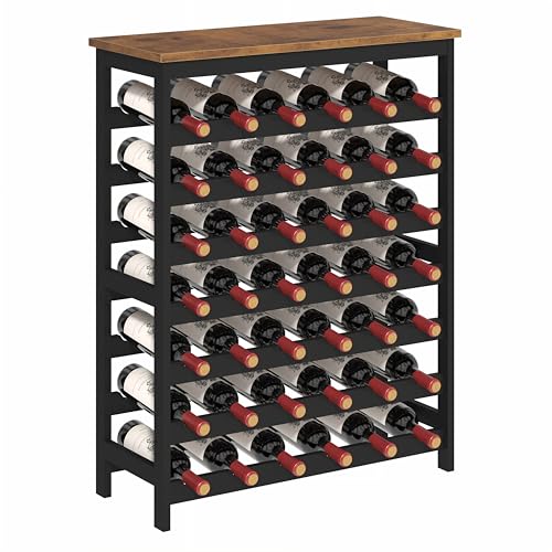 42 Bottles Wine Rack Freestanding Floor, Brown Table Top, Kitchen Cellar - color: Rustic Brown and Black