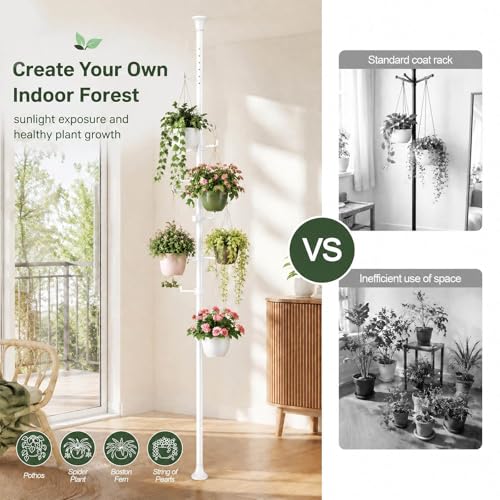 Coat Rack Freestanding, 56 to 125 inch Adjustable Tension Rod Coat Tree with 12 Hooks for Hanging Plant,Coat, Jacket, Hat, Scarf, Suitable for Living Room, Balcony, Kitchen White - color: White