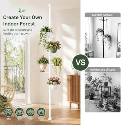 Coat Rack Freestanding, 56 to 125 inch Adjustable Tension Rod Coat Tree with 12 Hooks for Hanging Plant,Coat, Jacket, Hat, Scarf, Suitable for Living Room, Balcony, Kitchen White - color: White