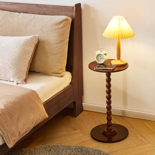Aibiju Round Side Table, Solid Wood End Table, Small Drink Table Sofa End Table, Bedroom Small Corner Table, Sturdy Weight-Bearing Design Brown YD-RST001H - color: Brown