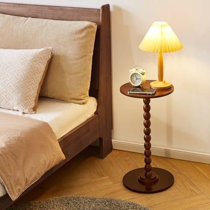 Aibiju Round Side Table, Solid Wood End Table, Small Drink Table Sofa End Table, Bedroom Small Corner Table, Sturdy Weight-Bearing Design Brown YD-RST001H - color: Brown