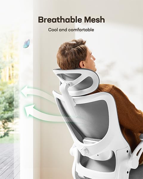 Marsail Ergonomic Office Chair: Office Computer Desk Chair with High Back Mesh and Adjustable Lumbar Support Rolling Work Swivel Task Chairs with Wheel 3D Armrests and Headrest - color: Grey