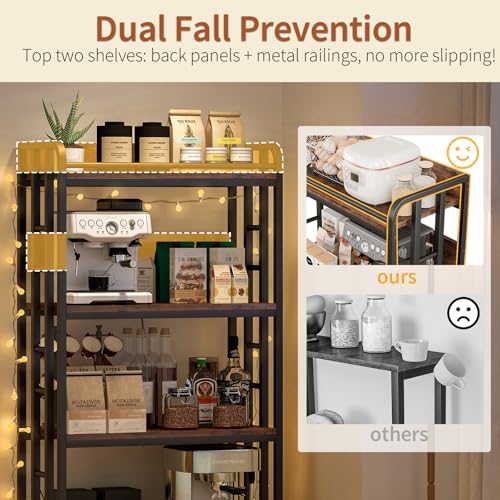 METYERRY Adjustable 4-Tier Heavy Duty Kitchen Baker's Rack with Power Outlet, with Industrial Wheels, Free Standing Microwave Oven Cart Stand for Storage in Living Room, Garage, Rustic Brown - color: Rustic Brown