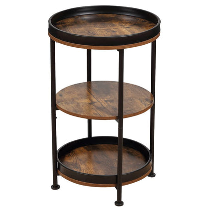 Dulcii Side Table, Round End Table with 3 Storage Shelves for Living Room, Bedroom, Nightstand with Steel Frame for Small Spaces, Industrial Round Sofa Table, Outdoor Accent Coffee Table, Rustic Brown | Round End Table with Storage for Living Room, Bedroo
