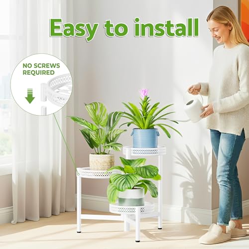 3 Tier White Folding Metal Planter Pot Holder Stand for Bedroom - color: WhiteWave, size: 3-tiers