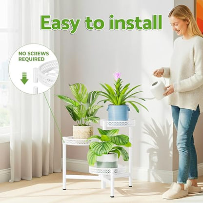 3 Tier White Folding Metal Planter Pot Holder Stand for Bedroom - color: WhiteWave, size: 3-tiers