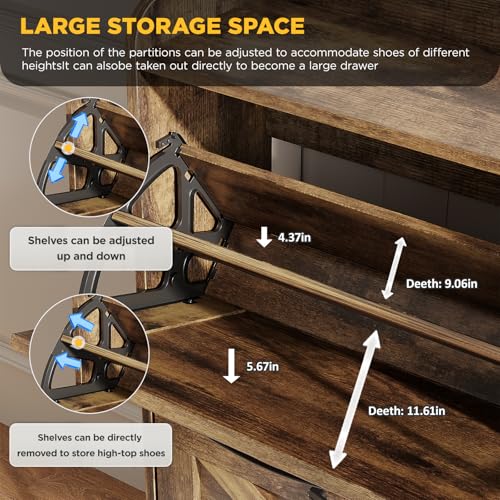 Maupvit Large Shoe Storage Cabinet with 4 Flip Drawers, Narrow Shoe Cabinet for Entryway with Wooden Legs, Freestanding Hidden Shoe Rack Organizer ＆ Metal Hinges, Rustic Brown - color: Rustic Brown, style: 4-Drawers