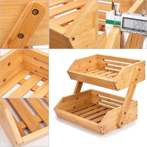 Merysen 2-Tier Bamboo Fruit Basket for Kitchen Countertop, Self-assembly | Large Fruit Holder Stand, Suitable for Bread, Snacks, Vegetables, Produce, Home Storage and Display - size: 2 Tier Bamboo