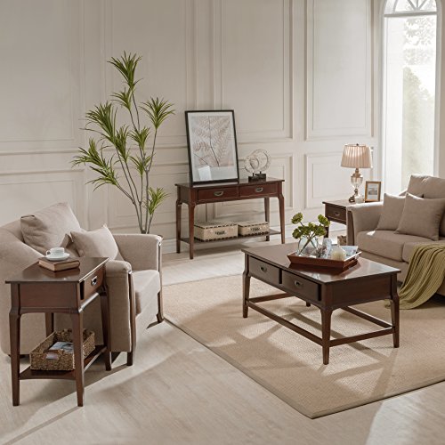 Stratus Solid Wood End Table with Shelf and Drawer, Heartwood Cherry Brown, Perfect for Living Rooms, Bedrooms, and Small Spaces – Leick Home, 22007 - color: Heartwood Cherry