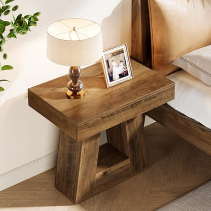 Tribesigns 24" Modern Side Table, 2-Tier Narrow Wooden End Table with Trapezoid Base, Farmhouse Small Nightstand for Living Room, Bedroom (1, Brown) - color: Brown