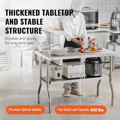 VEVOR Stainless Steel Foldable Work Table, 48 * 24 Inch Heavy Duty Food Outdoor Double Layer Stainless Steel Worktable for Commercial Kitchen Restaurant - size: Double layer 48 * 24, style: Foldable