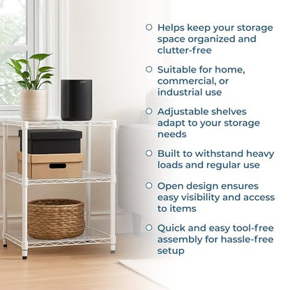 Honey-Can-Do 3-Tier White Wire Shelf, NSF, 250 lb/Shelf, 14x24x30 in | 750 lb total; NSF-certified steel; adjustable rust-resistant shelves for closet, kitchen & garage; no tools needed - color: White, size: 250 lbs per shelf
