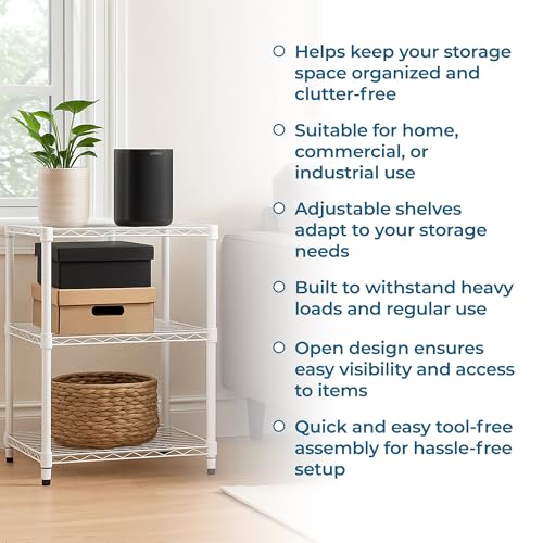 Honey-Can-Do 3-Tier White Wire Shelf, NSF, 250 lb/Shelf, 14x24x30 in | 750 lb total; NSF-certified steel; adjustable rust-resistant shelves for closet, kitchen & garage; no tools needed - color: White, size: 250 lbs per shelf