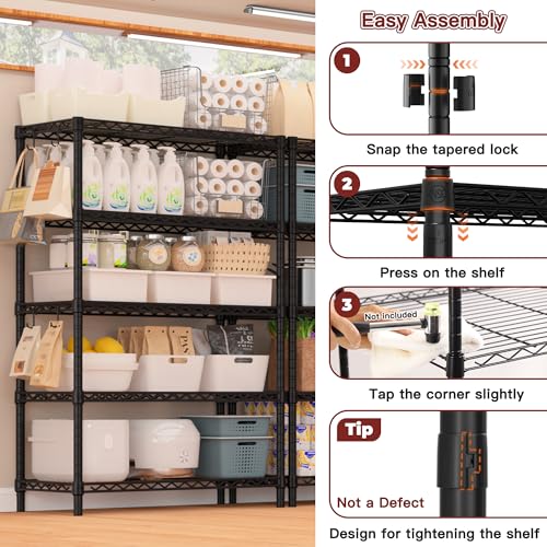 PrimeZone Wire Metal Storage Shelves - 5 Tier Adjustable NSF-Certified Heavy Duty Garage Shelving Unit Organizer Rack, Steel Utility Shelf for Kitchen, Pantry, Closet, 35.5" W x 14" D x 72" H, Black - size: 35.5"W x 14"D x 72"H