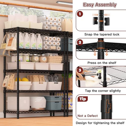 PrimeZone Wire Metal Storage Shelves - 5 Tier Adjustable NSF-Certified Heavy Duty Garage Shelving Unit Organizer Rack, Steel Utility Shelf for Kitchen, Pantry, Closet, 35.5" W x 14" D x 72" H, Black - size: 35.5"W x 14"D x 72"H