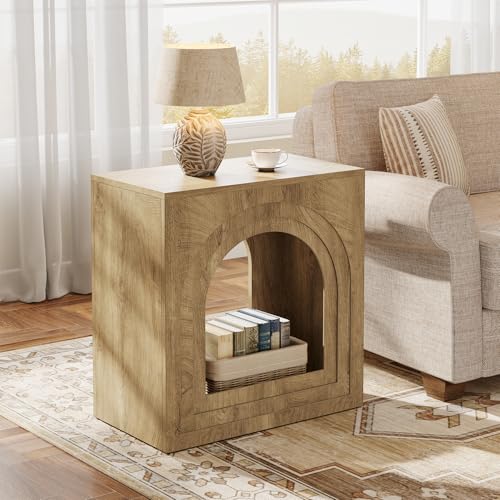 Tribesigns Square End Table, 2-Tier Farmhouse Side Table with Arched Open Shelf, Arched Narrow Nightstand for Small Spaces, Living Room, Bedroom, Natural (2)