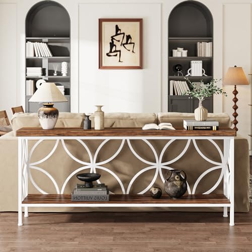 Tribesigns 70.9-Inch Narrow Sofa Table, Industrial Long Sofa Table Behind Couch, Entry Console Table with Storage for Entryway, Living Room, Foyer, Unique Design, Walnut/White - color: Walnut/White