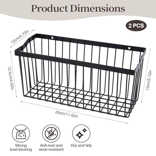 2 Pcs Fruit Basket Wire Baskets, Fruit and Veggie Storage Basket Holder for Kitchen Wall Mounted,Kitchen Organizers and Storage for Snack Onion Potato(Black)