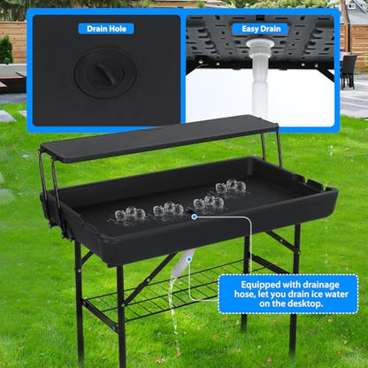 Nice C 4 ft Folding Ice Cooler Table, Party Bar Cooler Table (Black) | Grazing Table, Drain, Bar Cooler Table, Matching Skirt, Storage Shelf - color: Black