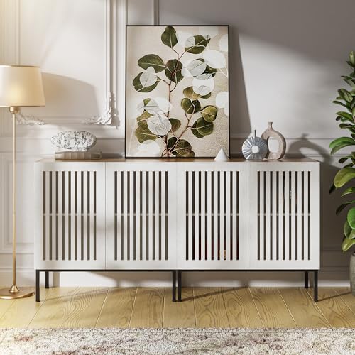 BVIUNTWO Set of 2 White Farmhouse Buffet Cabinet with Storage,Metal Base Console Table with Adjustable Shelves & 4 Doors, Antique White Sideboard for Kitchen, Dining Room, Living Room - color: White, size: 63 Inch