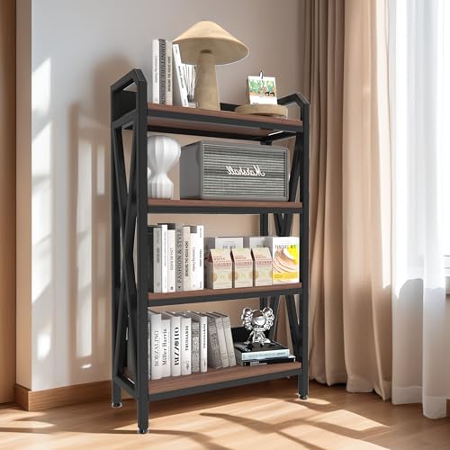 56.3” Baker‘s Rack for Kitchen, 4-Tier Metal Wood Shelf, Heavy Duty Adjustable Shelving Unit, Freestanding Organizer for Garage Pantry Bathroom Closet, Black Brown - size: 27.60''Length