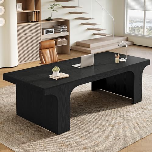 Tribesigns 70.87" Executive Office Desk with Arched Design, Black | Modern Wooden Writing Table, Large Workspace Computer Desk Simple Business Furniture for Home Office, Sturdy Room - color: Black