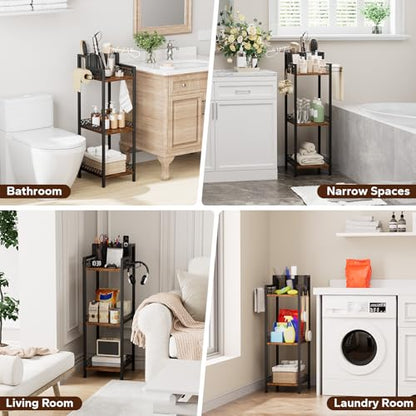 Bathroom Storage and Organizer Shelf Hair Dryer Holder, 9.85in | 3-Tier Narrow Metal Standing Rack with Toilet Paper Holder,Makeup Stand for Cosmetic, Vanity, Kitchen, Laundry Rustic Brown - color: 9.85“ Black Without Drawer