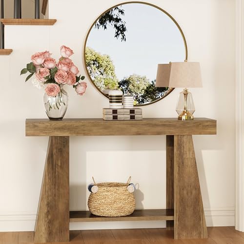 47.24" Farmhouse Entryway Console Table, Narrow Sofa Table Behind Couch, Wooden Rectangular Entry Table with Storage Shelves for Entrance, Hallway, Living Room, Foyer
