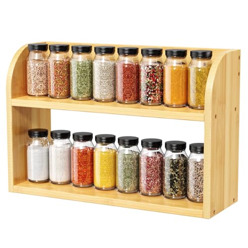ROMGUAR CRAFT 2 Tier Bamboo Spice Rack, Countertop or Wall Mounting Wood Spice Jars Organizer Shelf for Kitche, Pantry (Natural) - color: Natural, size: 2 Tier