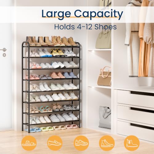 ENJOYBASICS Expandable Shoe Rack, 32.4'' Wide - 8 Tier Adjustable Shoe Organizer Shelf for Closet, 32 Pairs Black Metal Free Standing Shoe Rack Storage for Garage, Entryway - size: 8 Tier (16-32 Pairs)