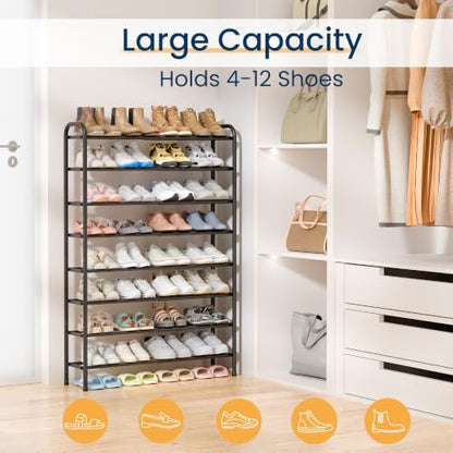 ENJOYBASICS Expandable Shoe Rack, 32.4'' Wide - 8 Tier Adjustable Shoe Organizer Shelf for Closet, 32 Pairs Black Metal Free Standing Shoe Rack Storage for Garage, Entryway - size: 8 Tier (16-32 Pairs)