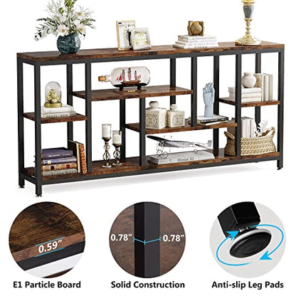 Tribesigns Console Sofa Table, 70.9 inch Extra Long Table Behind Couch with Storage Shelves, 3-Tier Industrial Narrow Entryway Hallway Accent Table for Living Room, Rustic Brown - color: Rustic Brown