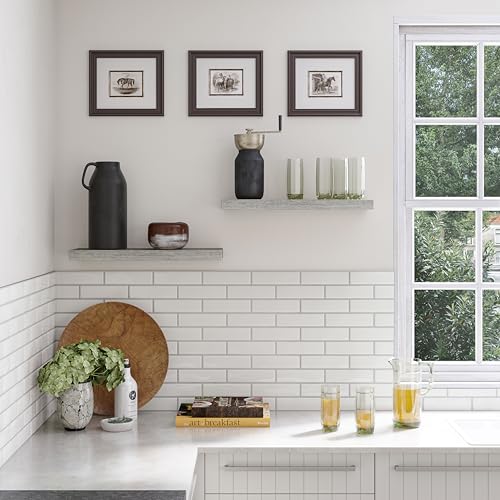 Ballucci Floating Shelves, 24" Wood Wall Shelf Set of 2, with Invisible Brackets for Bathroom, Living Room, Bedroom, Kitchen, Nursery, 6" Deep, Rustic Gray - color: Grey, size: 23.6 in (1.5)