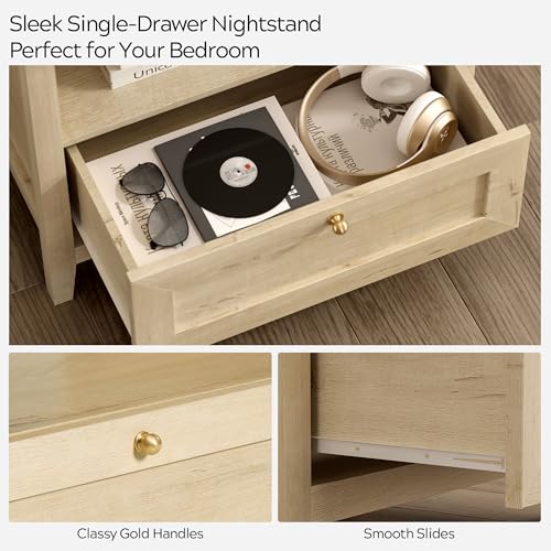 EYYTHUNG Wooden Nightstands with Drawer Modern 24" Wide End Table Night Stand Large Farmhouse Bedside Table with Open Shelf Mid Century Night Stands for Sofa, Light Oak - color: Light Oak, size: 1 PC